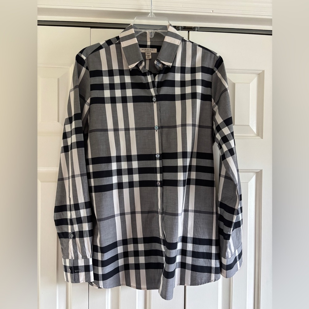 Burberry London Gray and Black Nova Check Button-down shirt Size US10